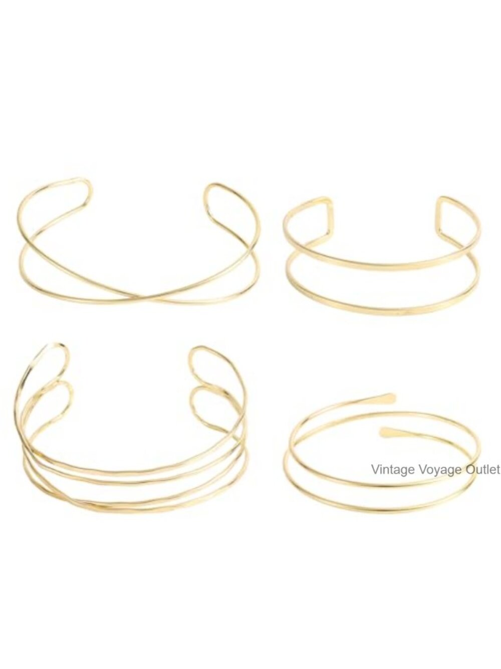 Mikovivi 4pc Gold Arm Cuff Bracelet Set Adjustable Stackable Statement